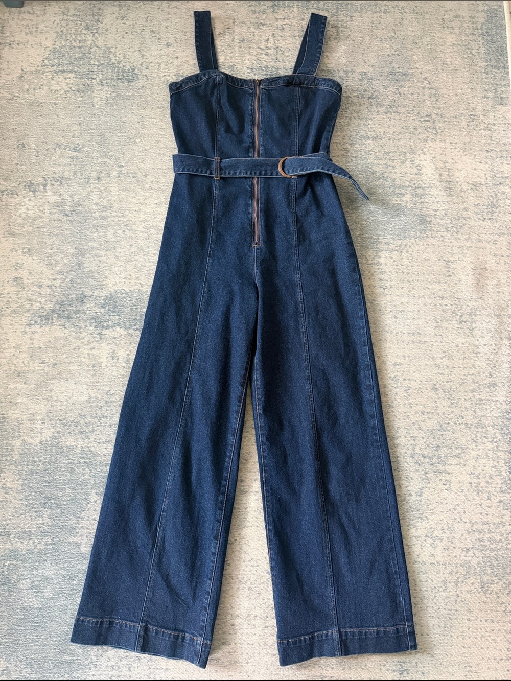 Princess Highway Zip Front Wide Leg Denim Jumpsuit Retro Blue US 4 AU 8